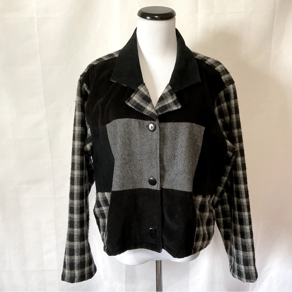 Vintage Petite Sophisticate leather and wool patchwork crop blazer size PL